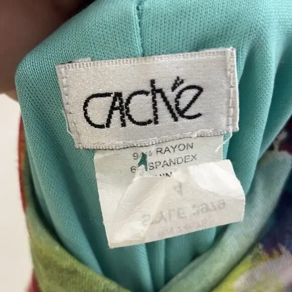 Vintage Cache Floral Ruffle Hem Halter Dress Size 4 - Picture 7 of 8